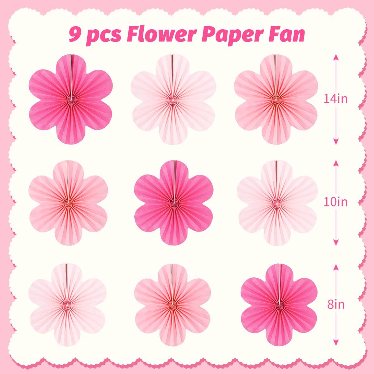 DODOKIM Pink Paper Fans Wall Decor Pack of 9