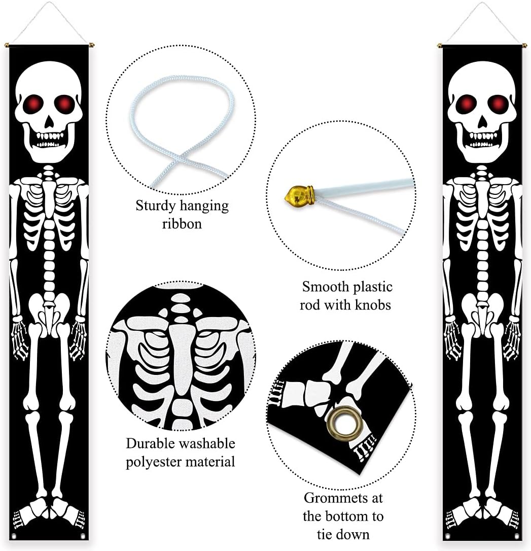 Allenjoy Halloween Skull Soldier Porch Sign Banner 2PCS