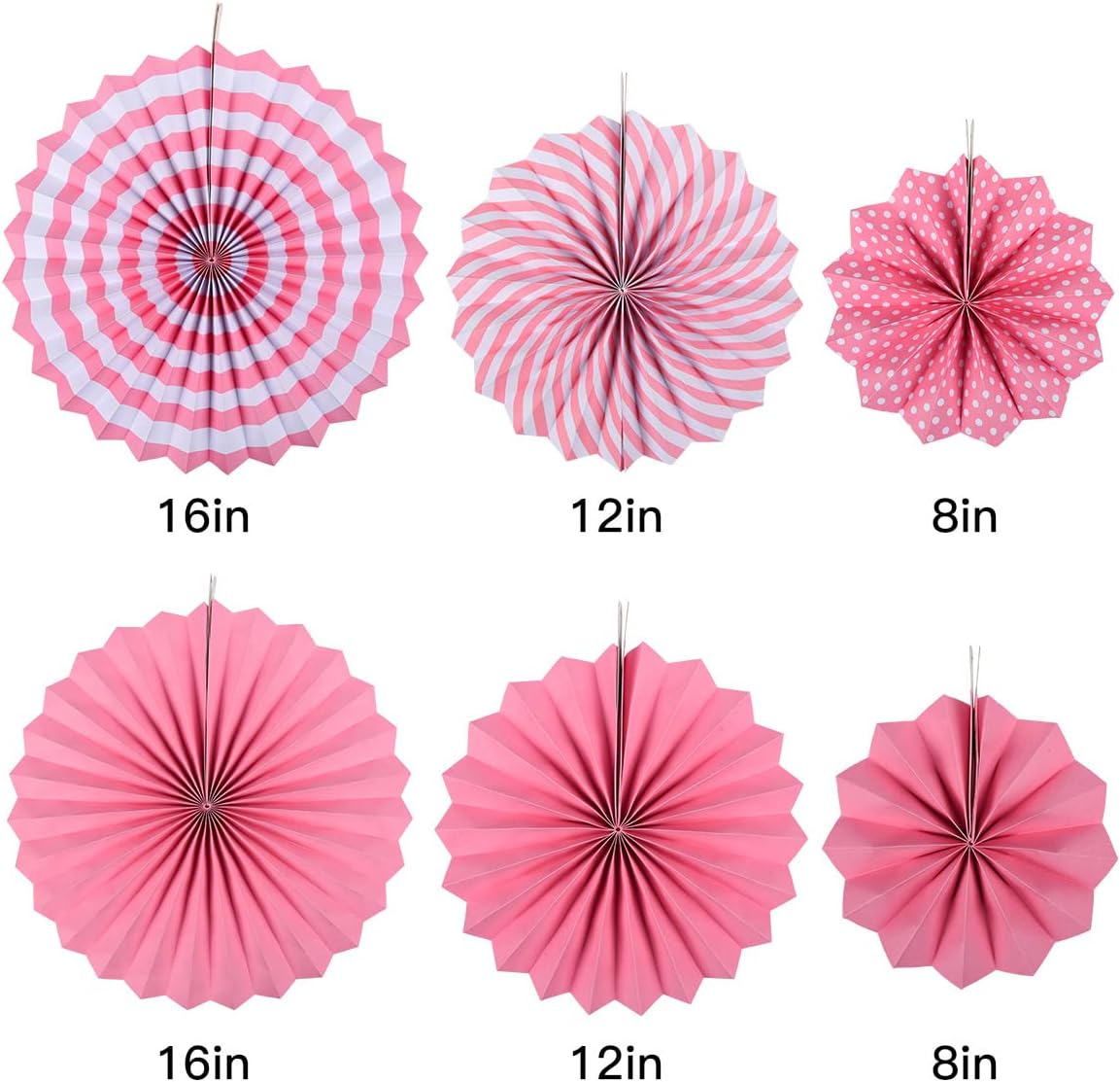 Koboome Party Hanging Paper Fan Set with Pom Poms Flowers Pink