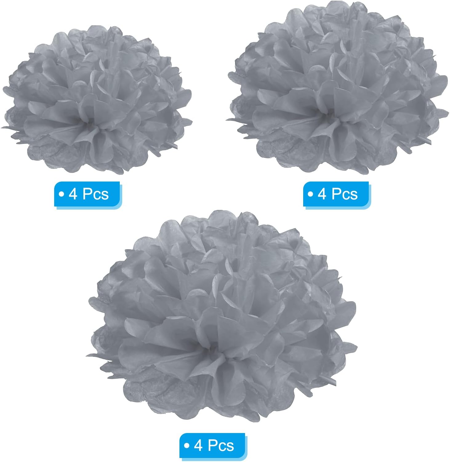 PATIKIL 4 6 8 Grey Tissue Pom Poms Flowers 12 Pack