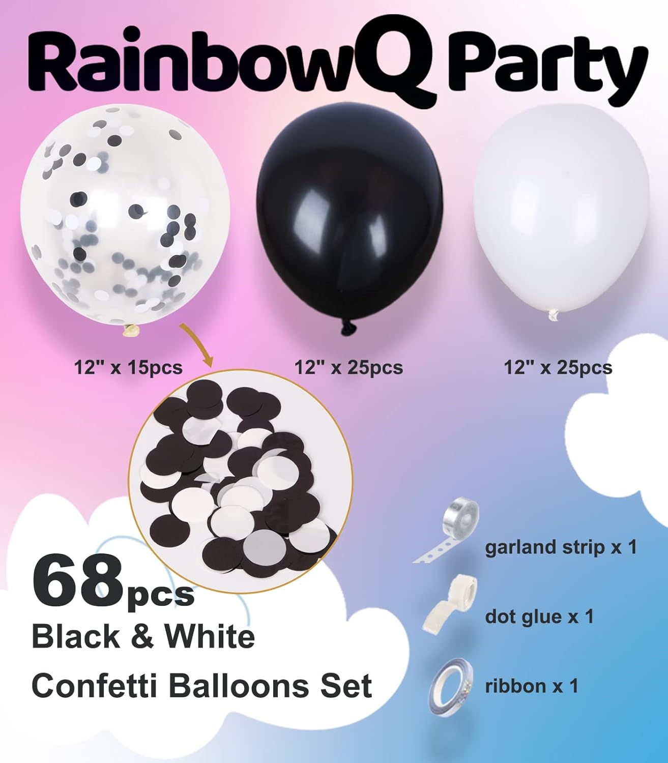 Rainbowq Party 12 Inch Black White Balloons Set
