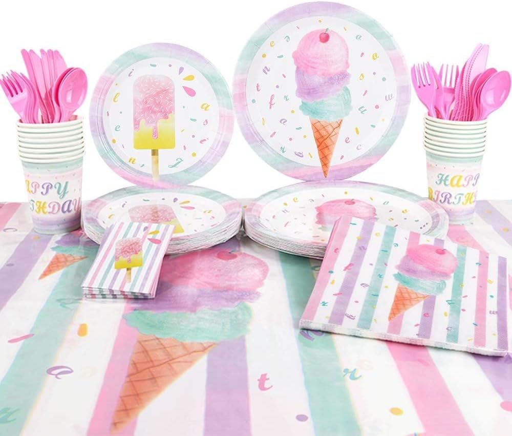 Ice Cream Party Supplies Set for 16 Guests