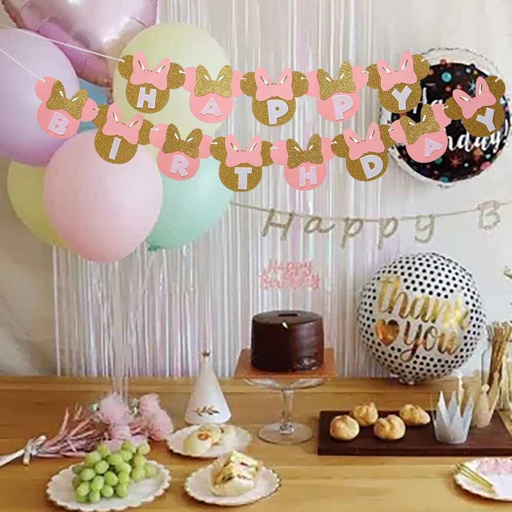 Pink and Gold Minnie Birthday Banner Decorations