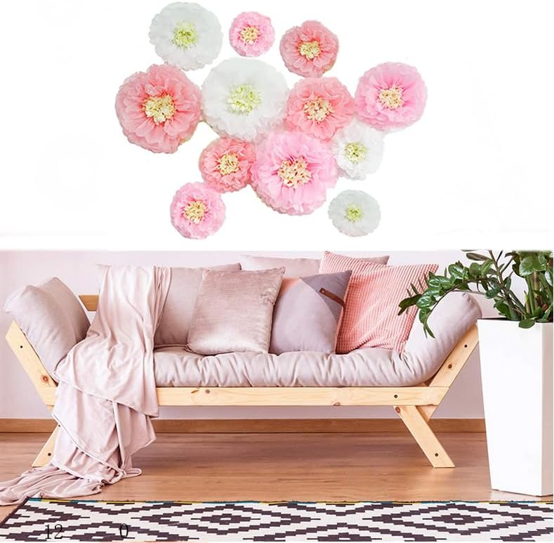 Nenluny 12pcs Tissue Paper Chrysanth Flowers Pom Poms Centerpieces