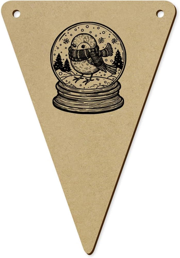 5 x 140mm Cute Robin Snow Globe Wooden Bunting Flags