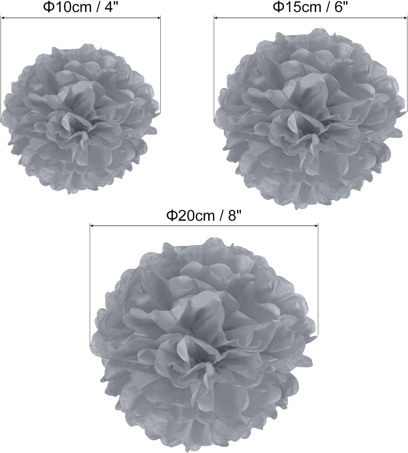 PATIKIL 4 6 8 Grey Tissue Pom Poms Flowers 12 Pack