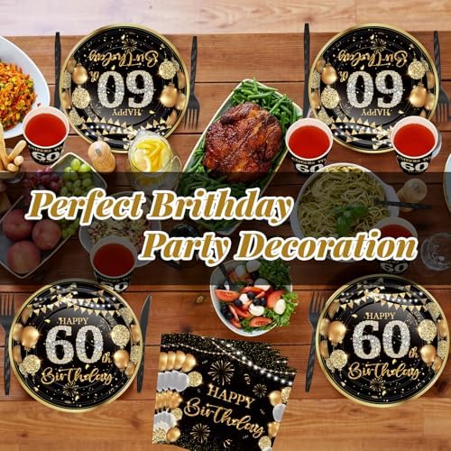 240 Pcs 60th Birthday Party Tableware Set Black Gold
