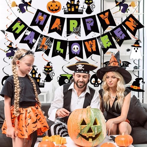 Halloween Party Decorations Happy Banner and Hanging Swirls