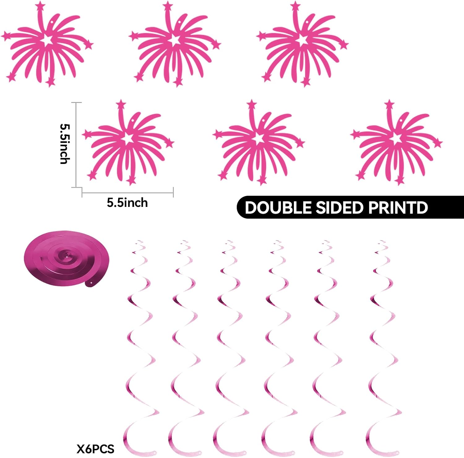 GOGOBAY Hot Pink Birthday Decorations 7PCS Set