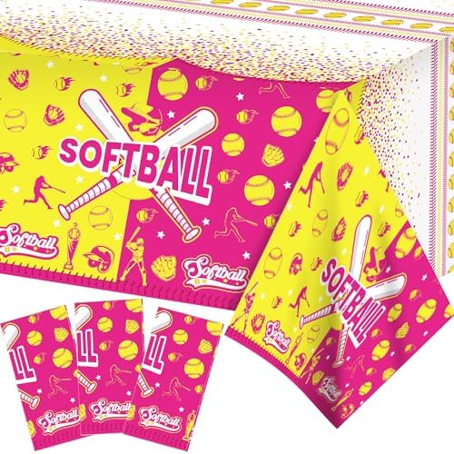 3 Pcs Softball Pattern Tablecloth for Parties