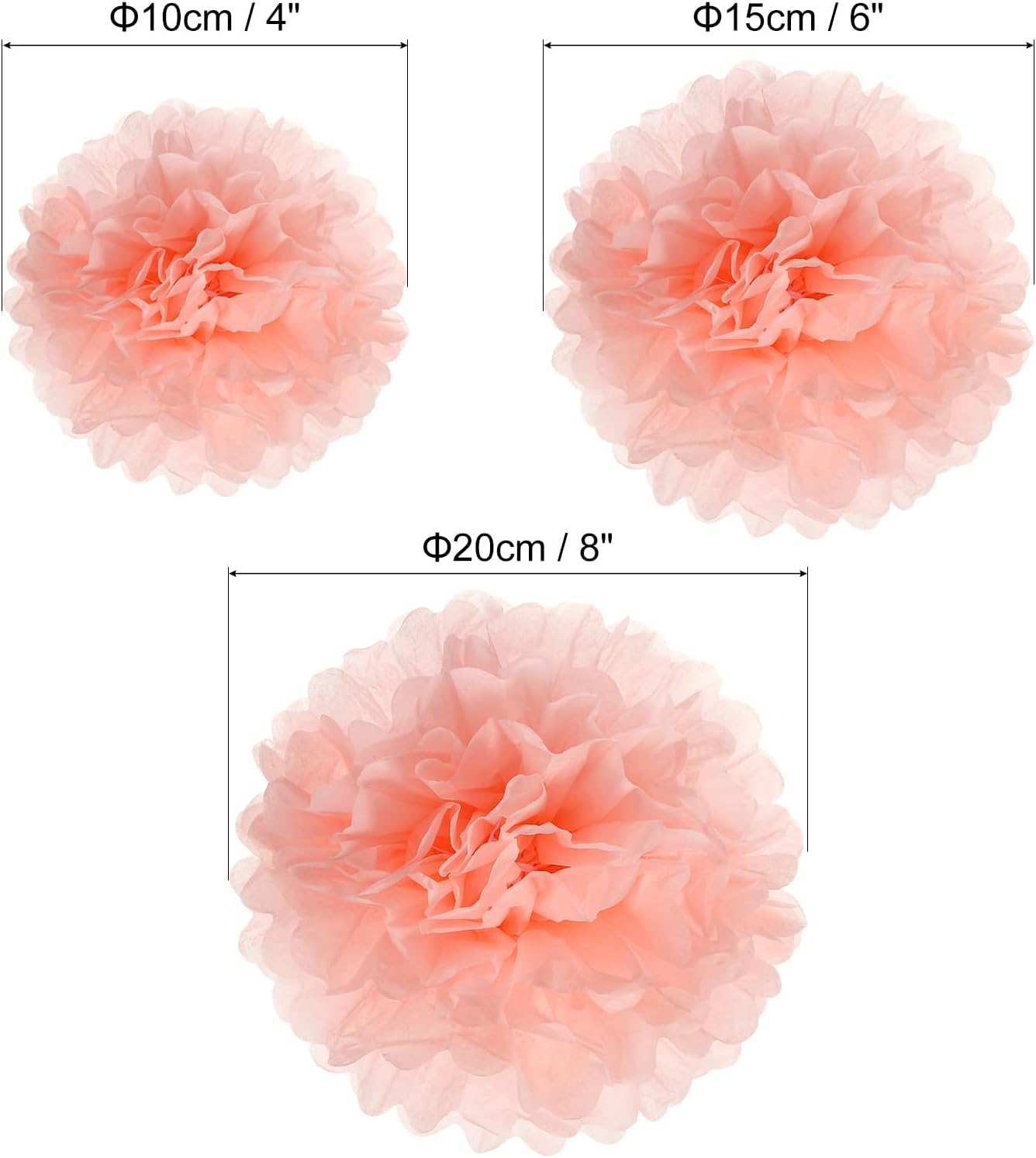 PATIKIL 468 Tissue Pom Poms Flowers 12 Pack Light Orange