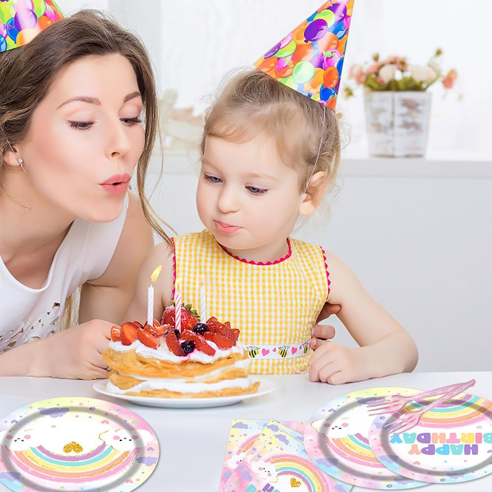 Pastel Rainbow Party Tableware Set for 24 Guests