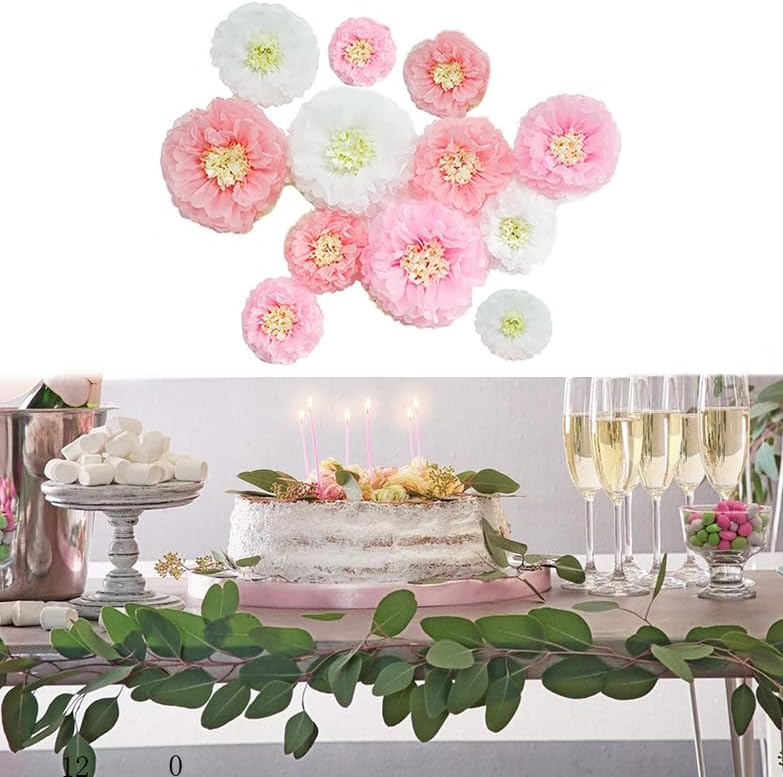 Nenluny 12pcs Tissue Paper Chrysanth Flowers Pom Poms Centerpieces