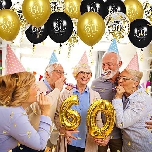Black Gold 60th Birthday Balloons 15 Pcs Party Decor