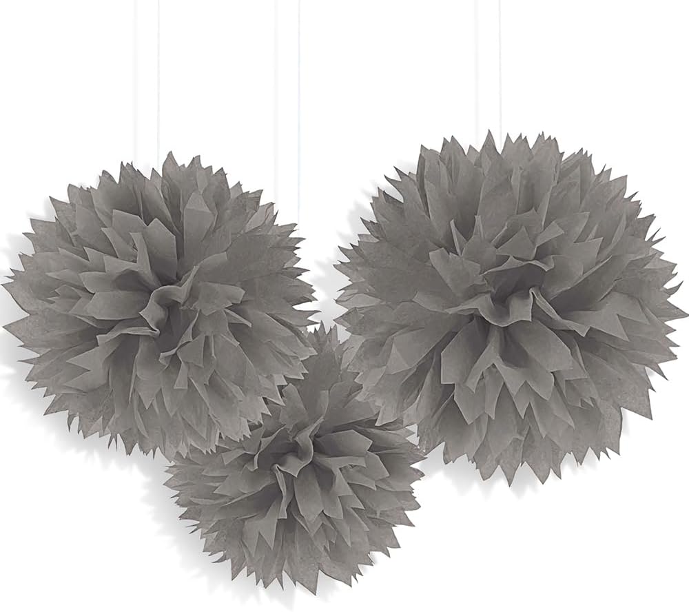Elegant Silver Fluffy Hanging Decorations 16 3 Pack