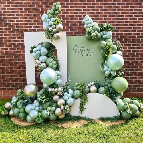 Jobkoo Sage Green Gold Balloons Set for Parties