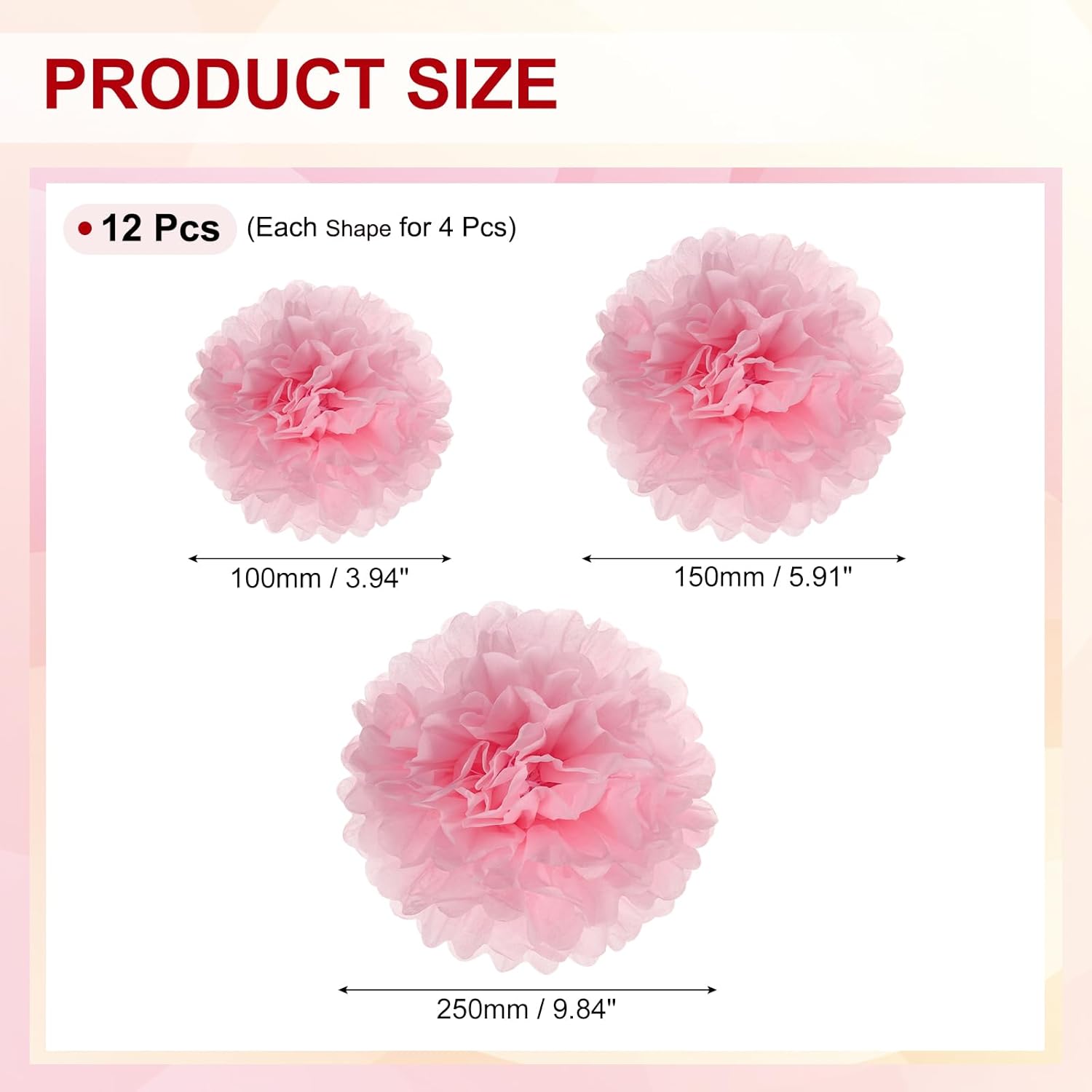 PATIKIL Paper Pom Poms Set 12 Pcs Light Pink