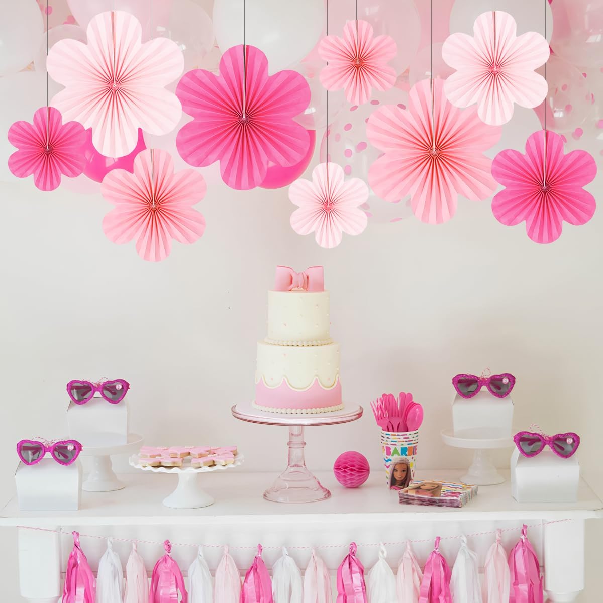 DODOKIM Pink Paper Fans Wall Decor Pack of 9