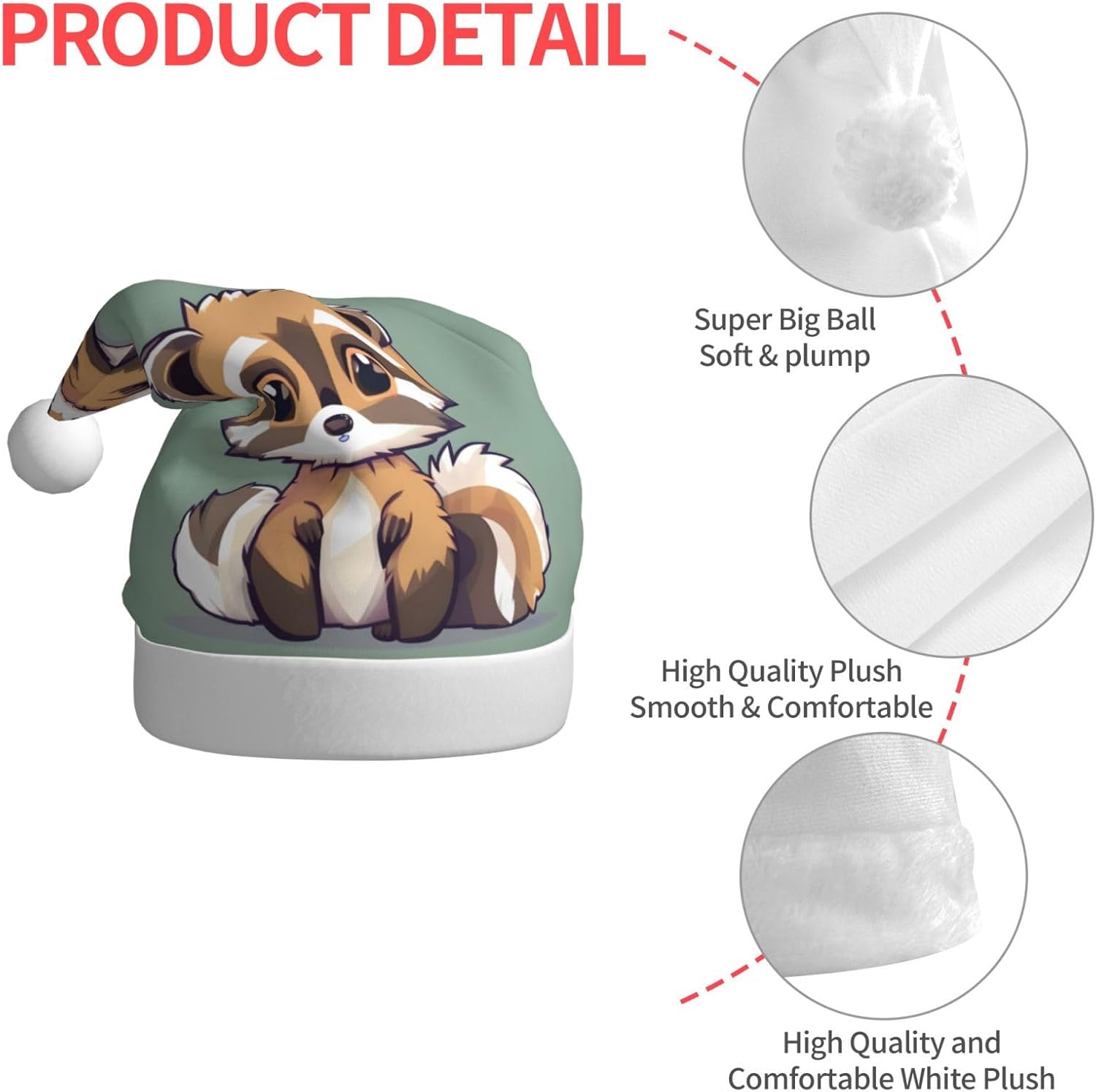 QINZHENG Cartoon Raccoon Santa Hat