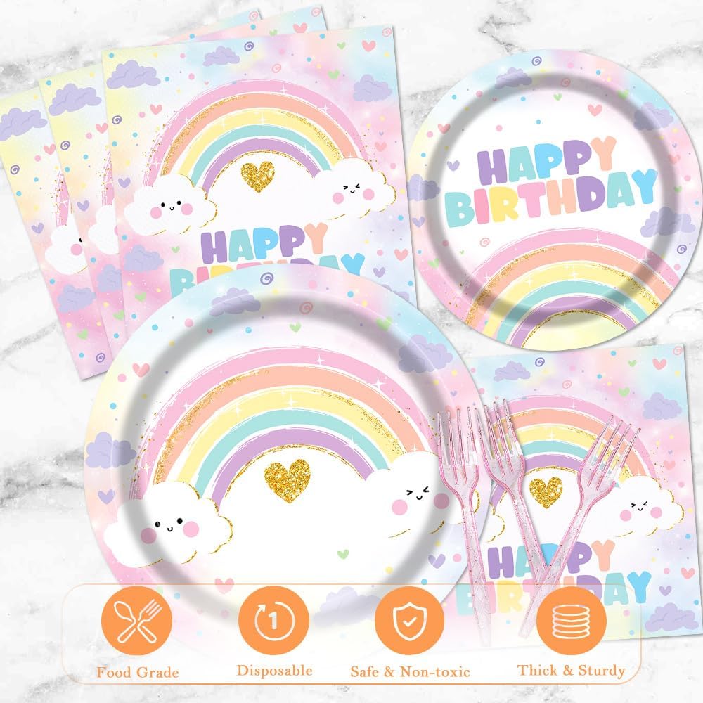 Pastel Rainbow Party Tableware Set for 24 Guests