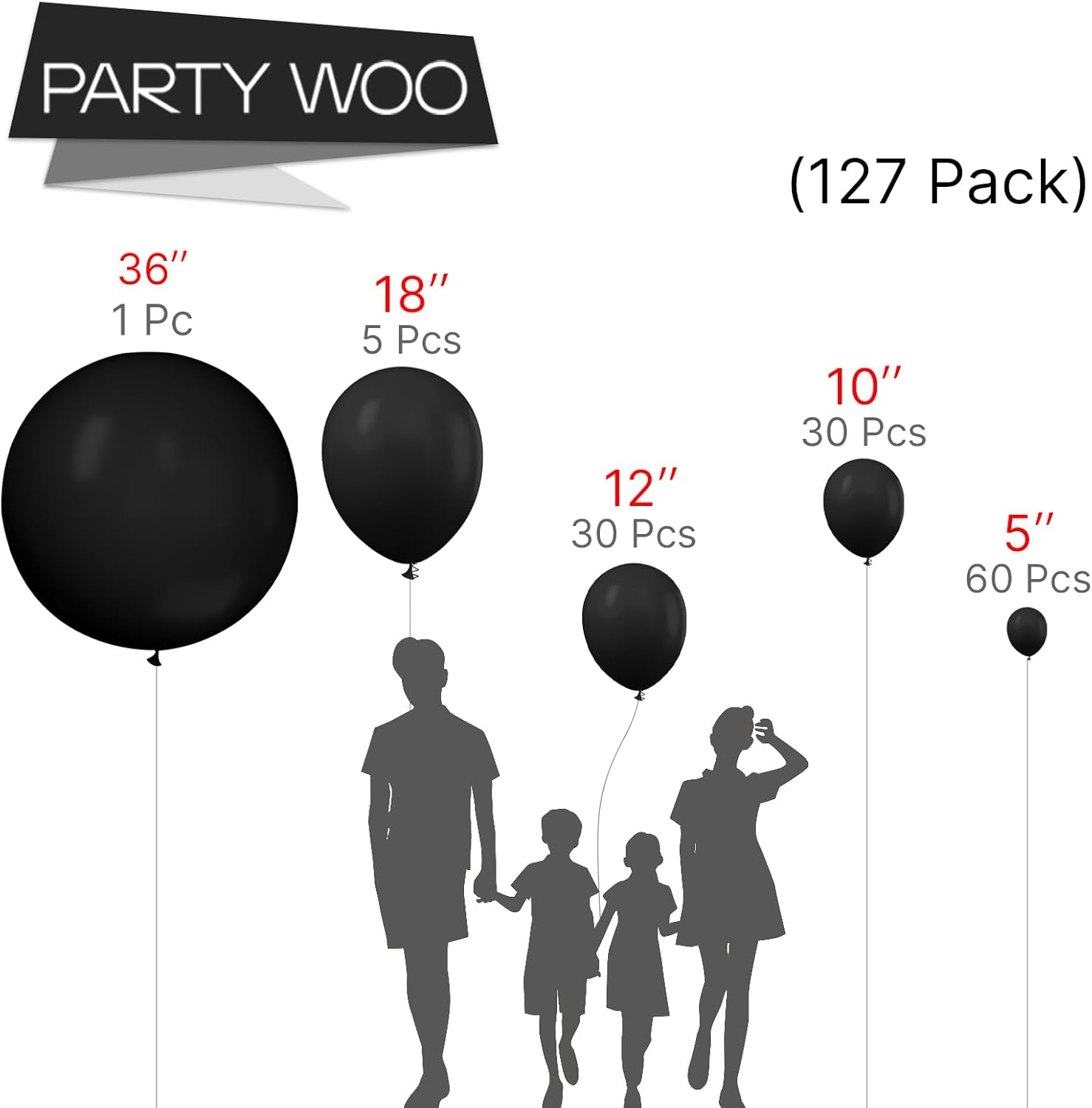PartyWoo Matte Black Latex Balloons 127 Pcs