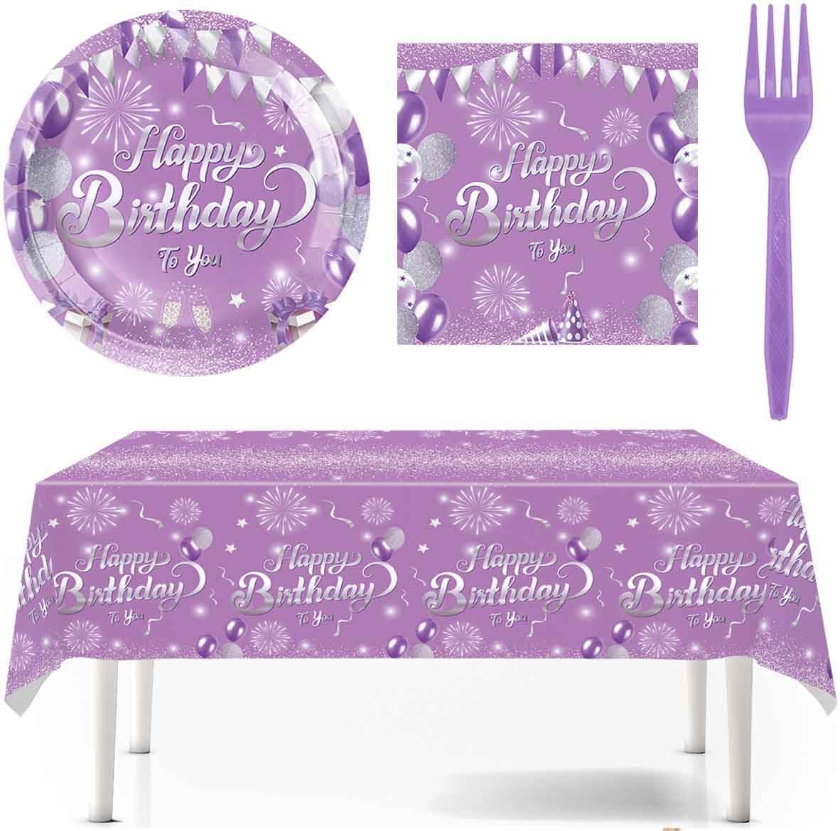 Purple Birthday Decorations Party Tableware Set 81Pcs
