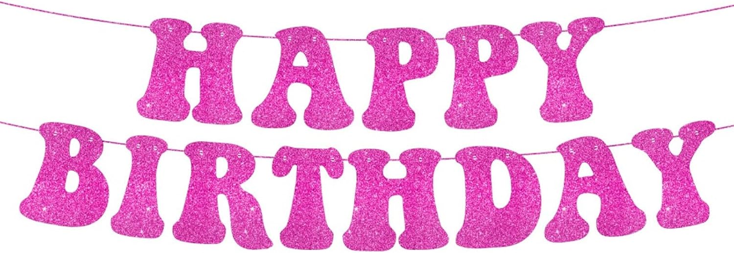 Glitter Hot Pink Birthday Banner for Girls Party