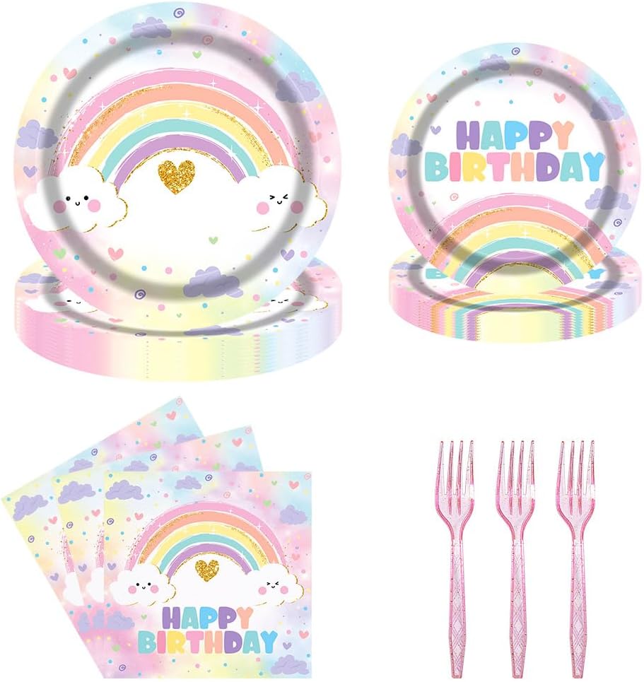 Pastel Rainbow Party Tableware Set for 24 Guests