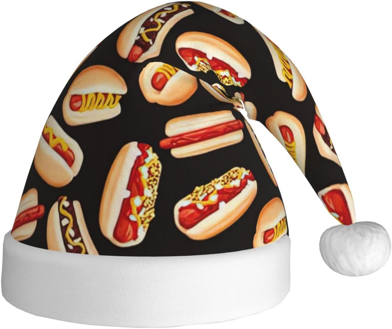 QinZheng Personalized Santa Hat with Fun Food Hot Dogs Print