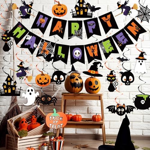Halloween Party Decorations Happy Banner and Hanging Swirls