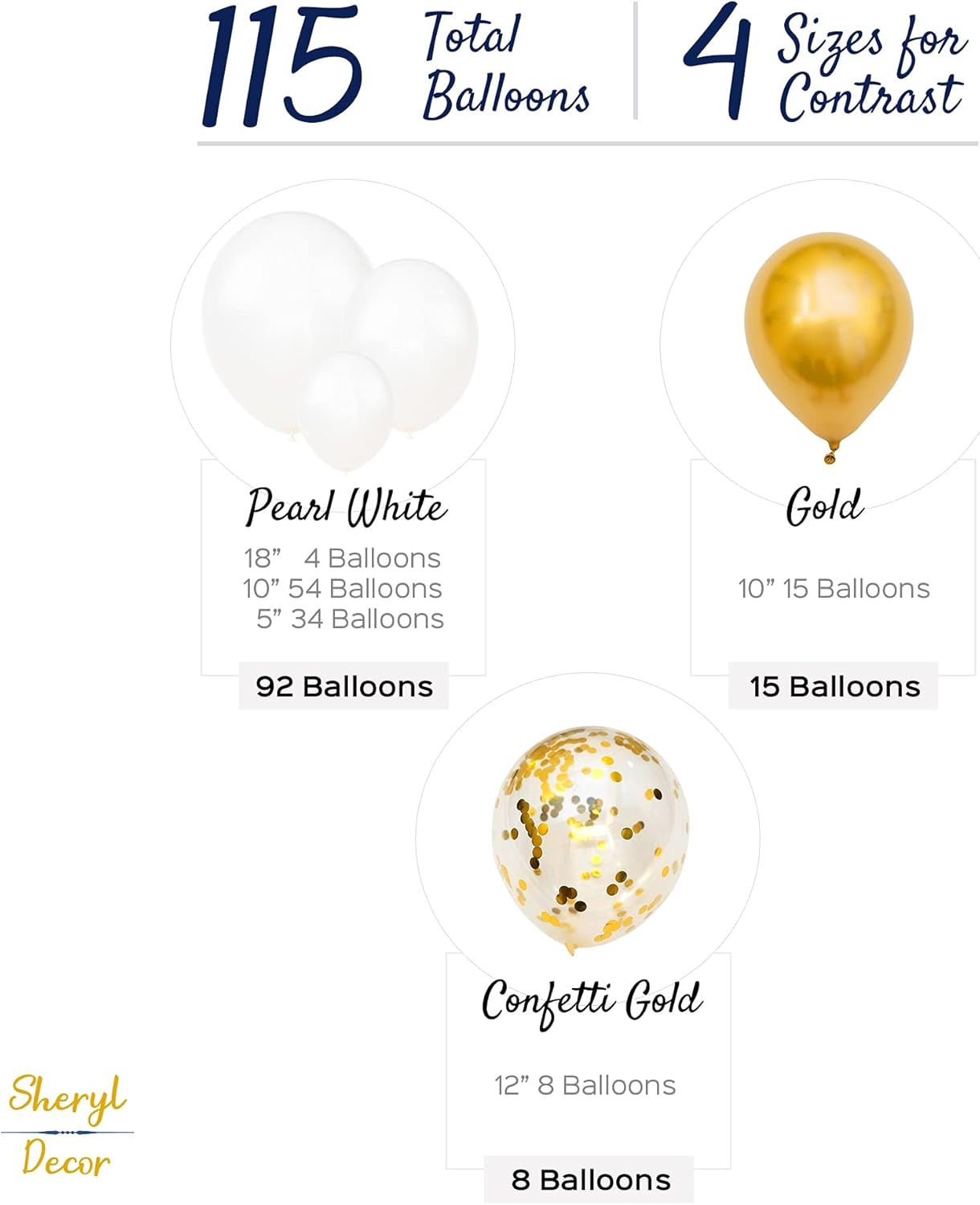 ALL-IN-ONE White and Gold Balloons Garland Arch Kit