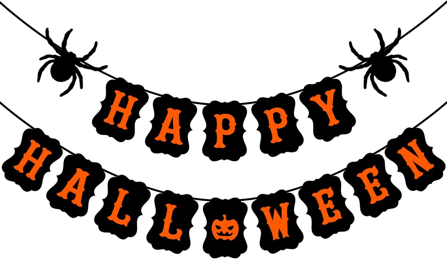 JOZON Happy Halloween Banner with Spider Pumpkin Sign
