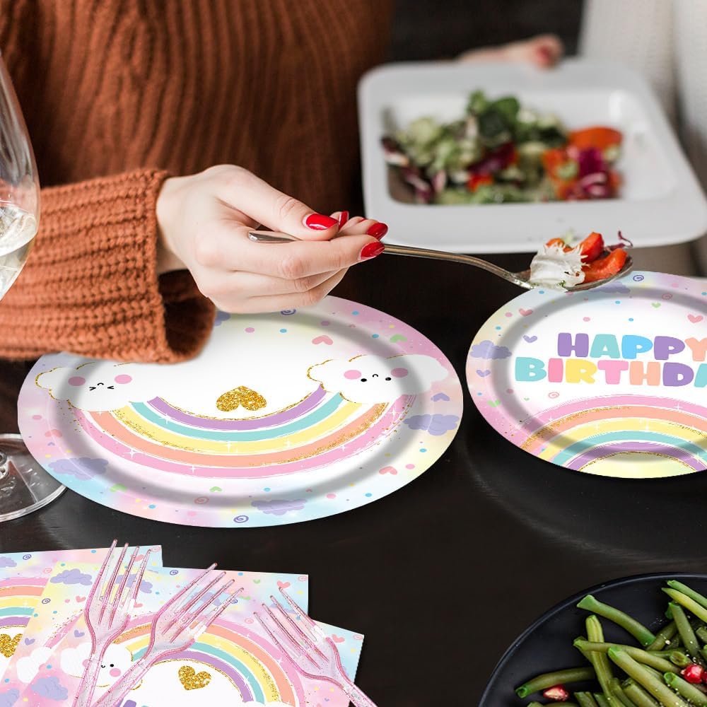 Pastel Rainbow Party Tableware Set for 24 Guests