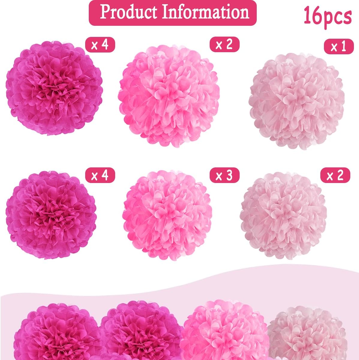 Hot Pink Tissue Paper Pom Poms Party Decorations