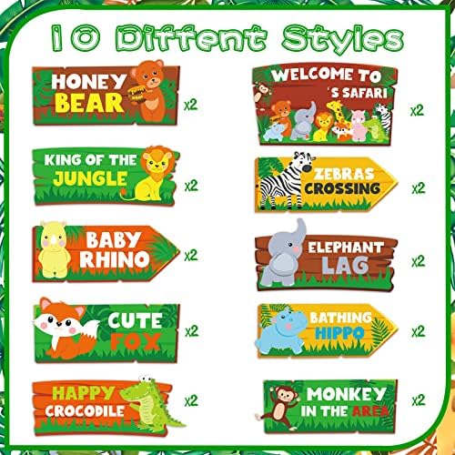 HOWAF 20pcs Jungle Safari Party Welcome Signs