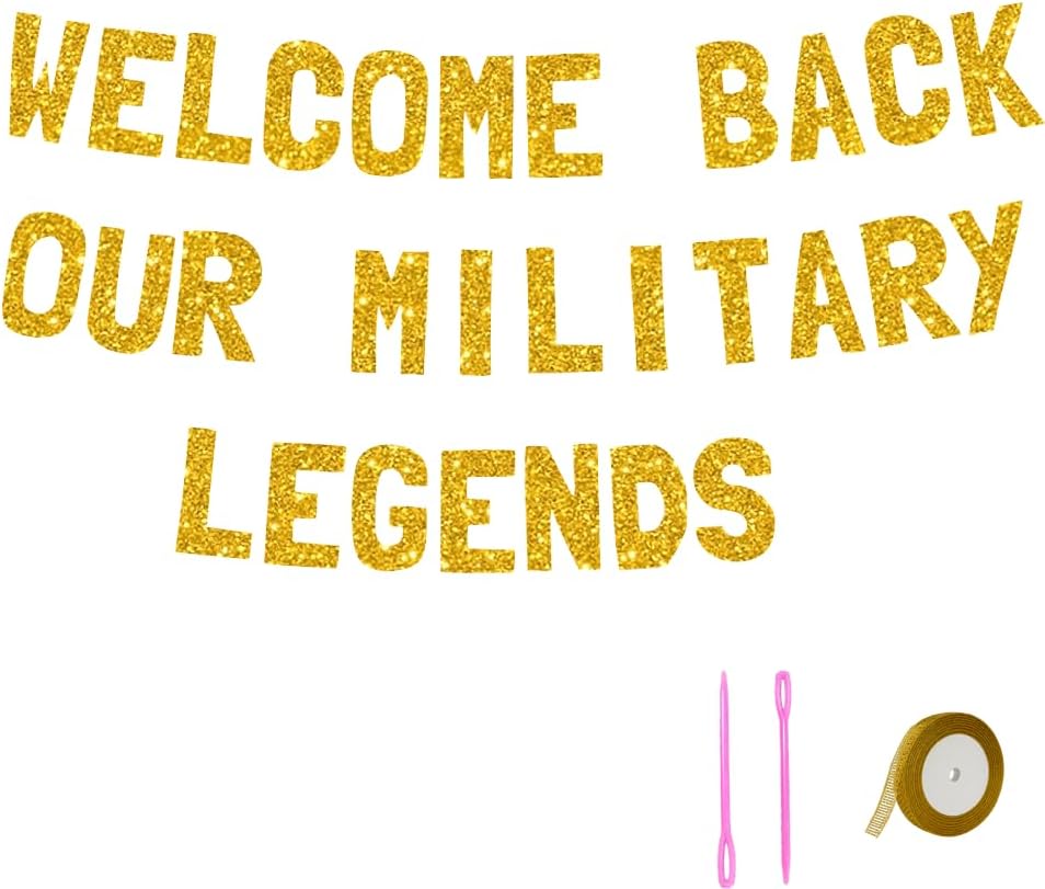 Meowoo Patriotic Welcome Banner with Gold Glitter Letters