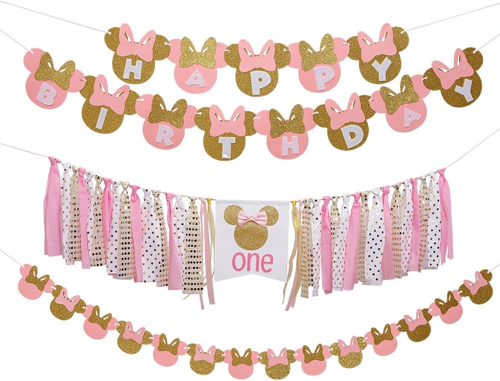 Pink Gold Minnie Themed Birthday Decor Kit