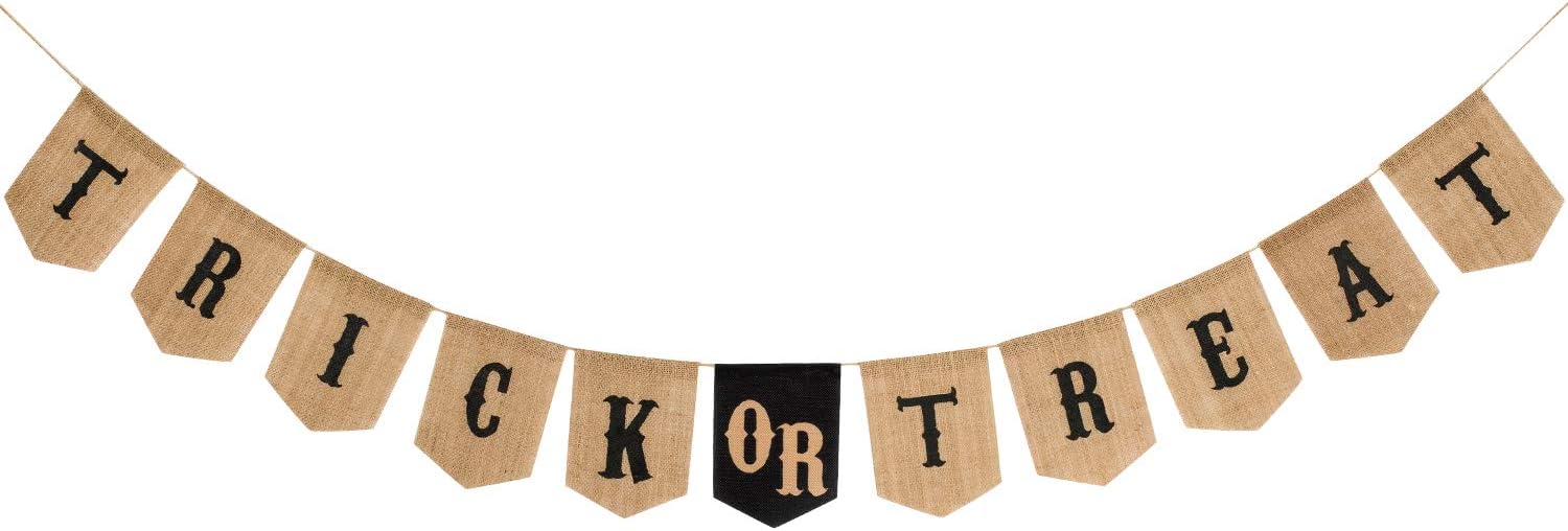 Whaline Halloween Trick or Treat Burlap Banner