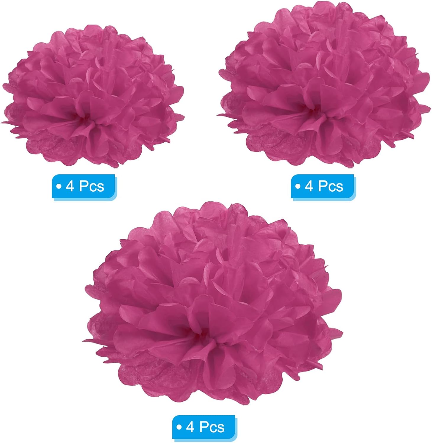 PATIKIL 4 6 8 Inch Fuchsia Tissue Pom Poms Flowers 12 Pack