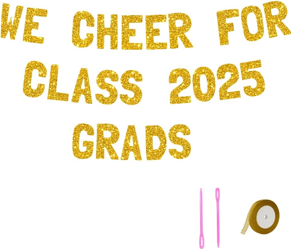 Meowoo 2025 Graduation Decorations Banner with Gold Glitter Letters