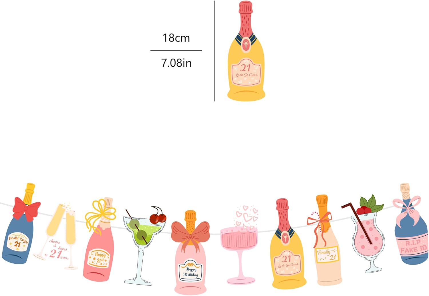 Champagne Bottles Glasses Decor Banner for 21st Birthday Celebration