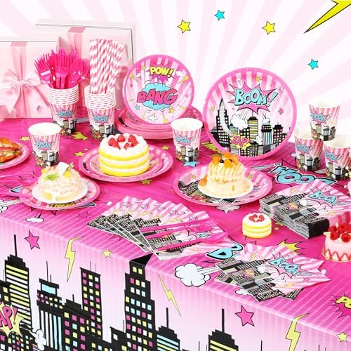 219 Pcs Pink Hero Birthday Party Decorations Set