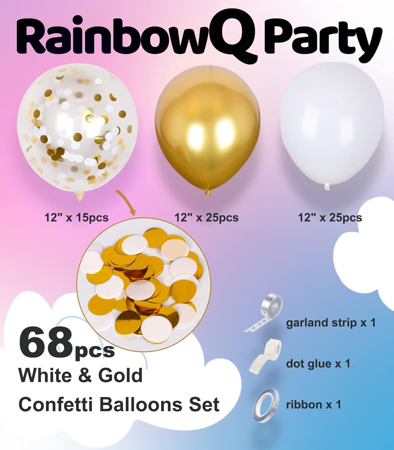 Metallic Gold and White Balloons Set 12 Inch 68PCS