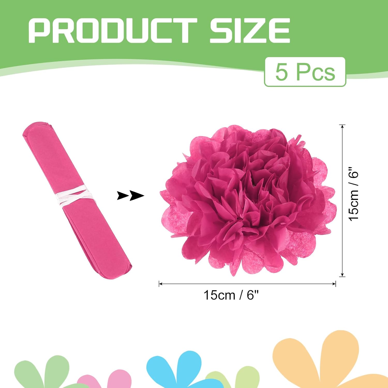 MECCANIXITY 5pcs Paper Pom Poms 6 Inch Rose Red Tissue Flowers