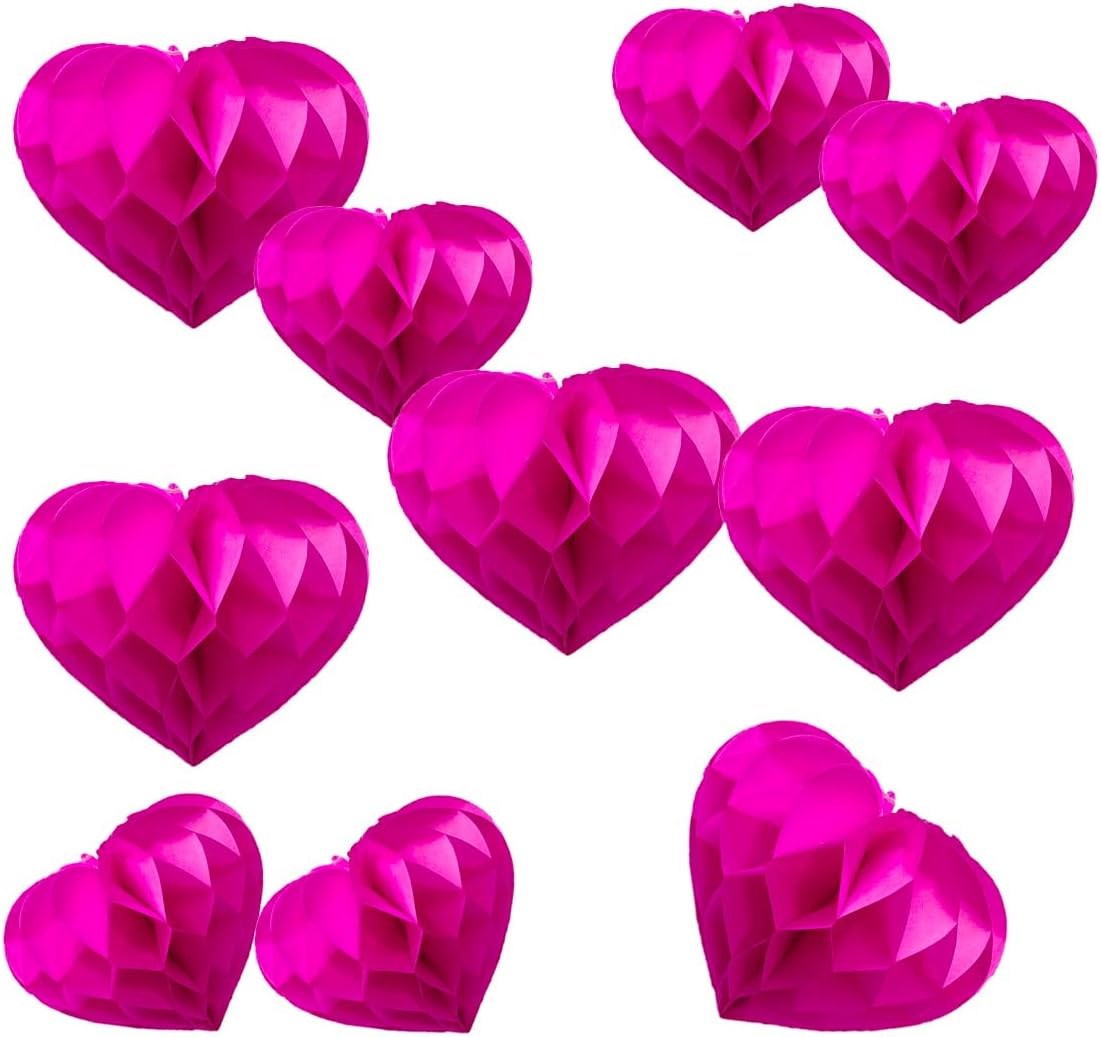 Heart Shaped Honeycomb Balls Party Decor 10pcs Rose Red
