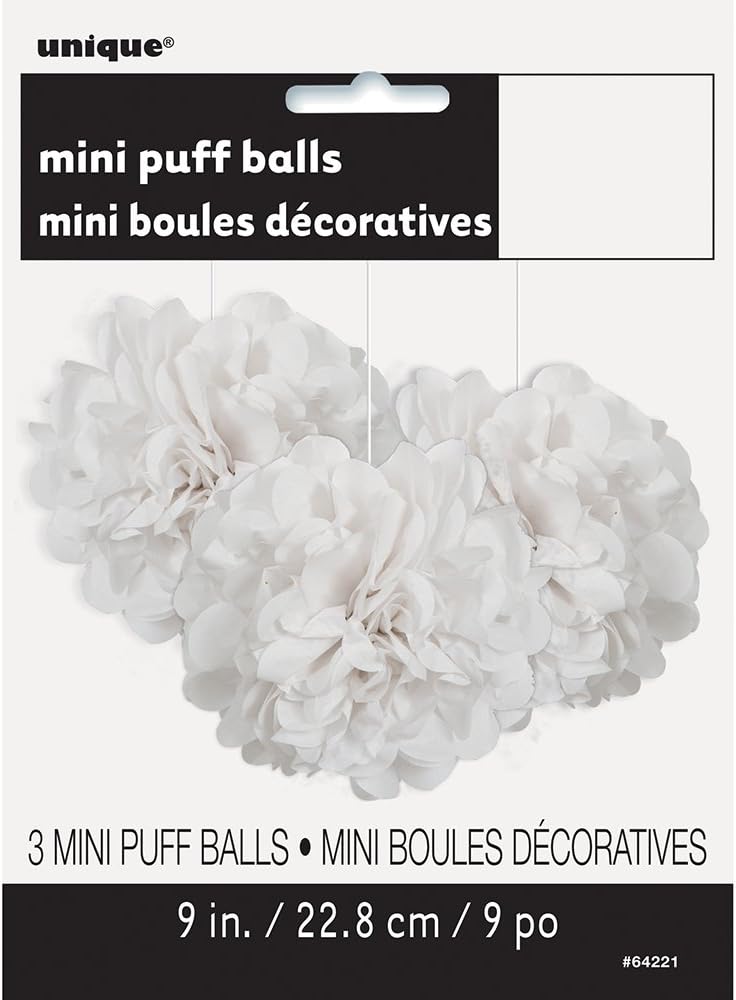 White Mini Puff Tissue Decorations 3 Count Eye-Catching