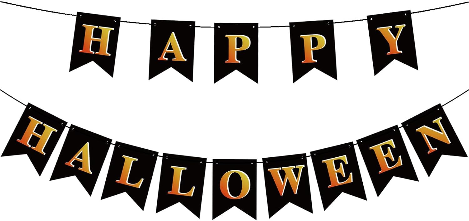 Happy Halloween Black Banner for Party Decorations