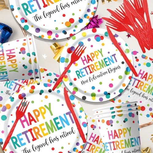 Retirement Party Decor Set 142pcs Plates Napkins Cups Tableware