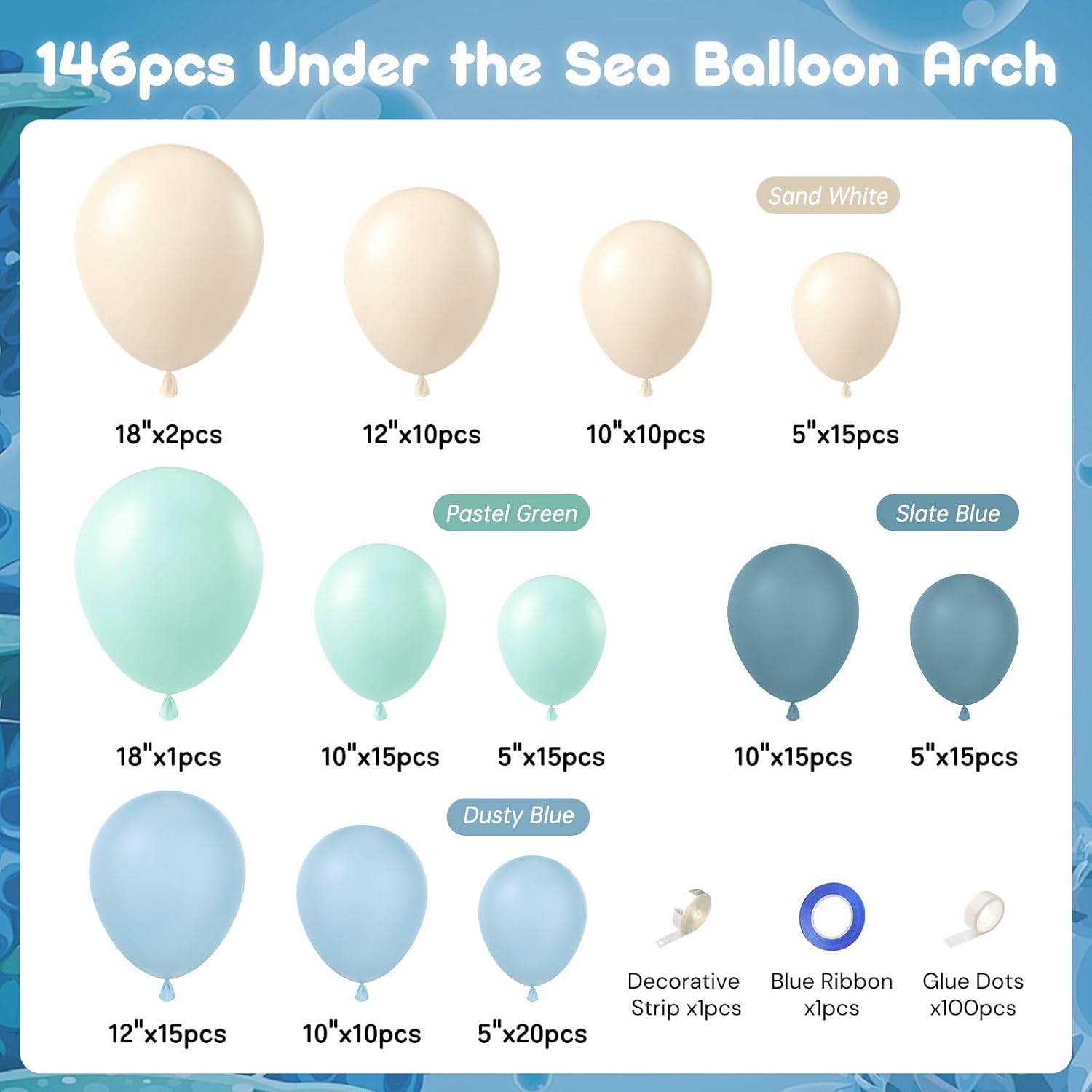 147pcs Ocean Themed Balloons Garland Arch Kit