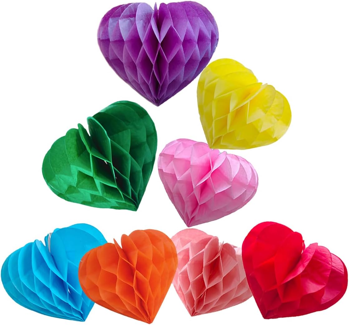 Heart Shaped Honeycomb Balls Party Decorations 8 Piece